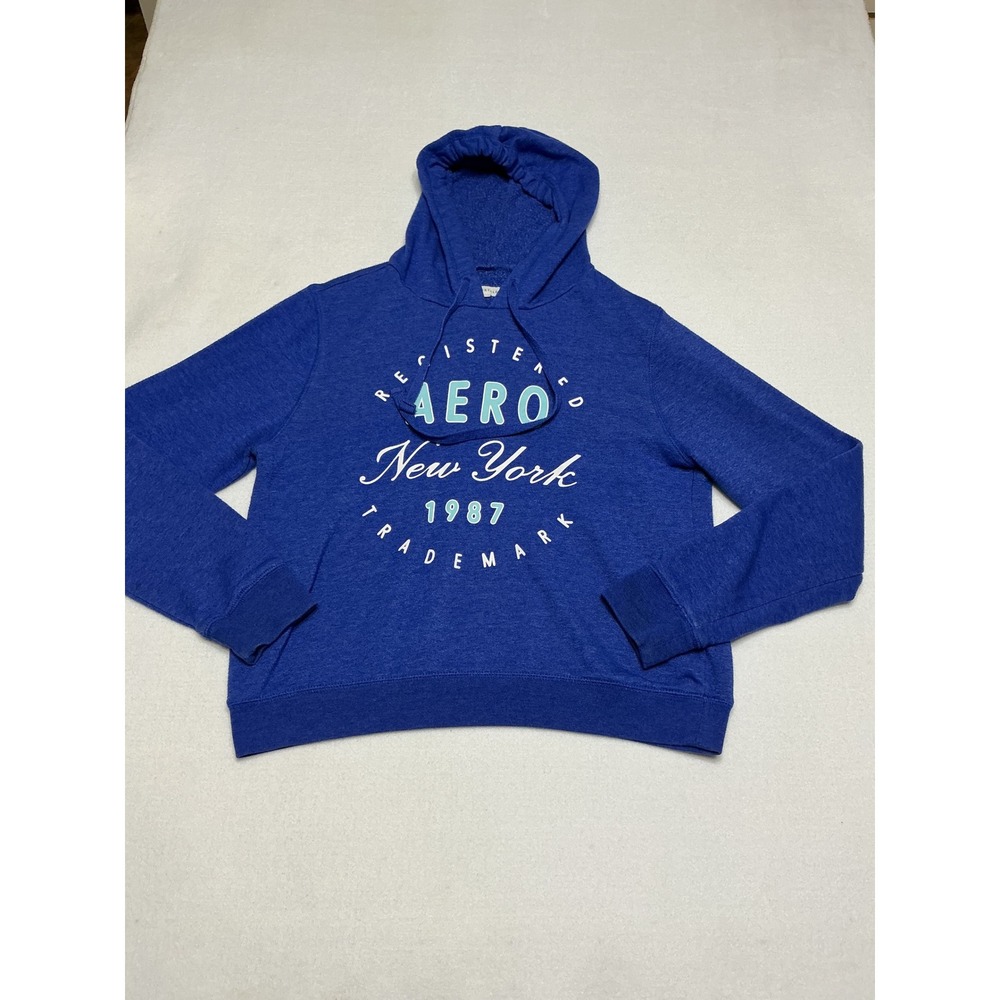 Aeropostale Aero New York 1987 Blue Pullover Hoodie Womens Large Sweatshirt
